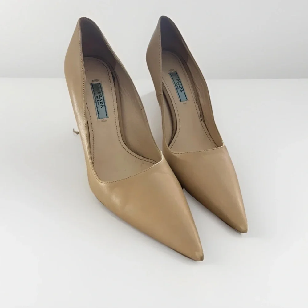 Prada Nude Leather Pointed Toe Pumps 38.5 - Picture 5 of 8